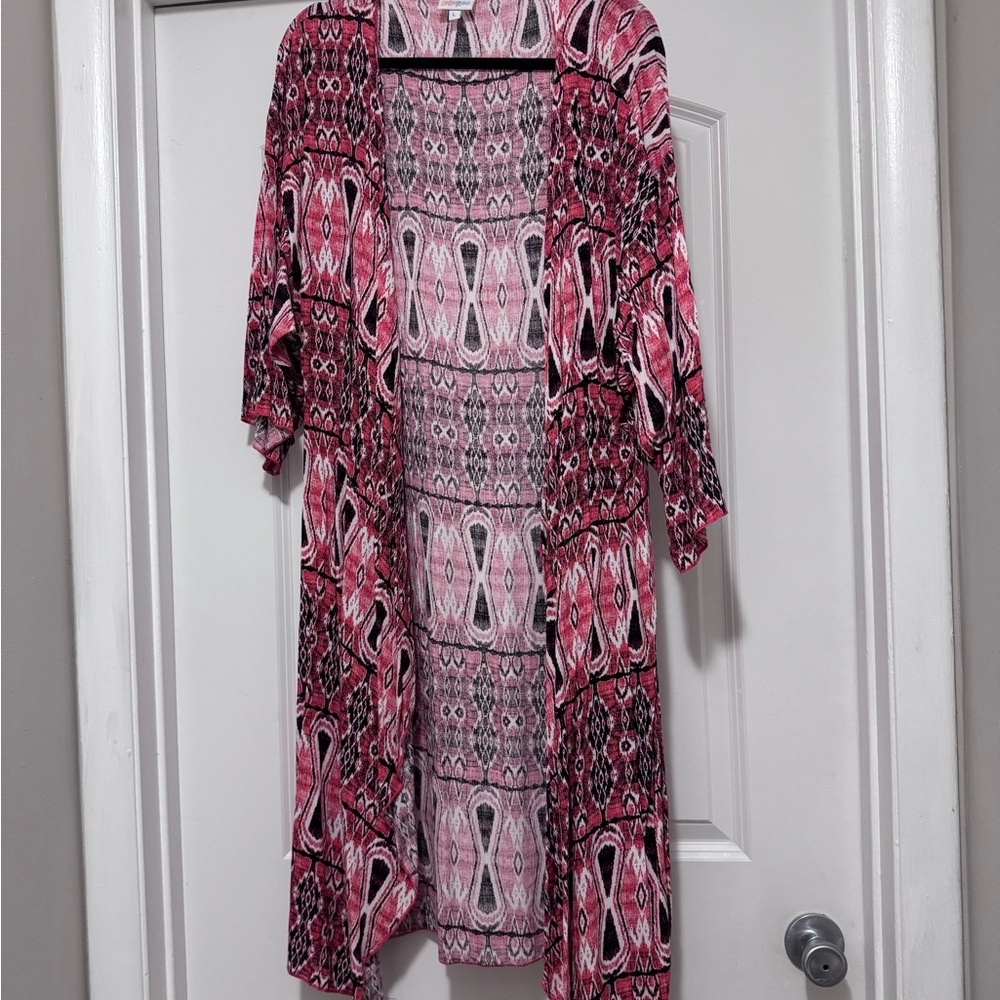 LuLaRoe Pink and Black Abstract Kimono